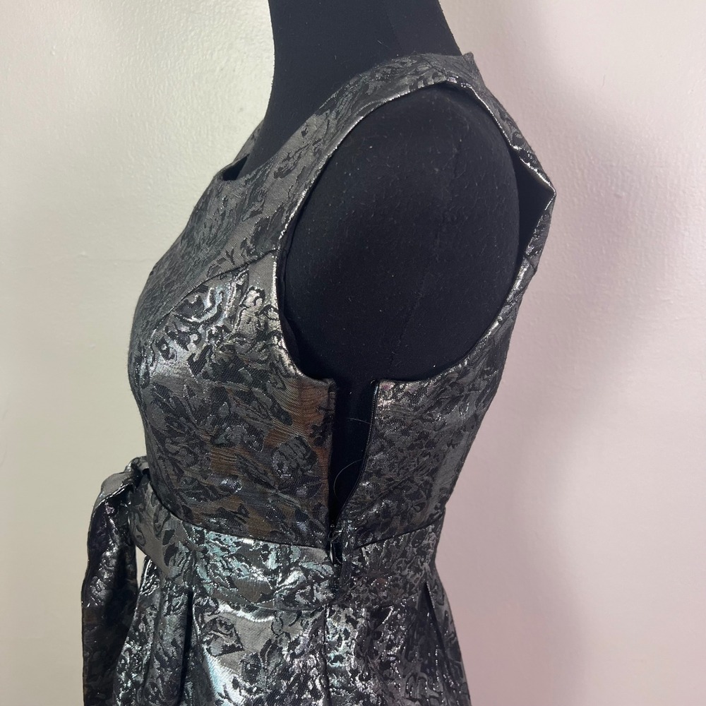 YA Los Angeles Floral Brocade Fit Flare Dress S Silver Metallic Cocktail Party - Picture 5 of 10